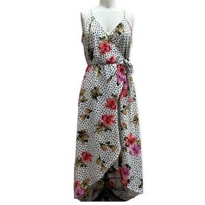 Scobe Floral Over Polka Dot Wrap Dress